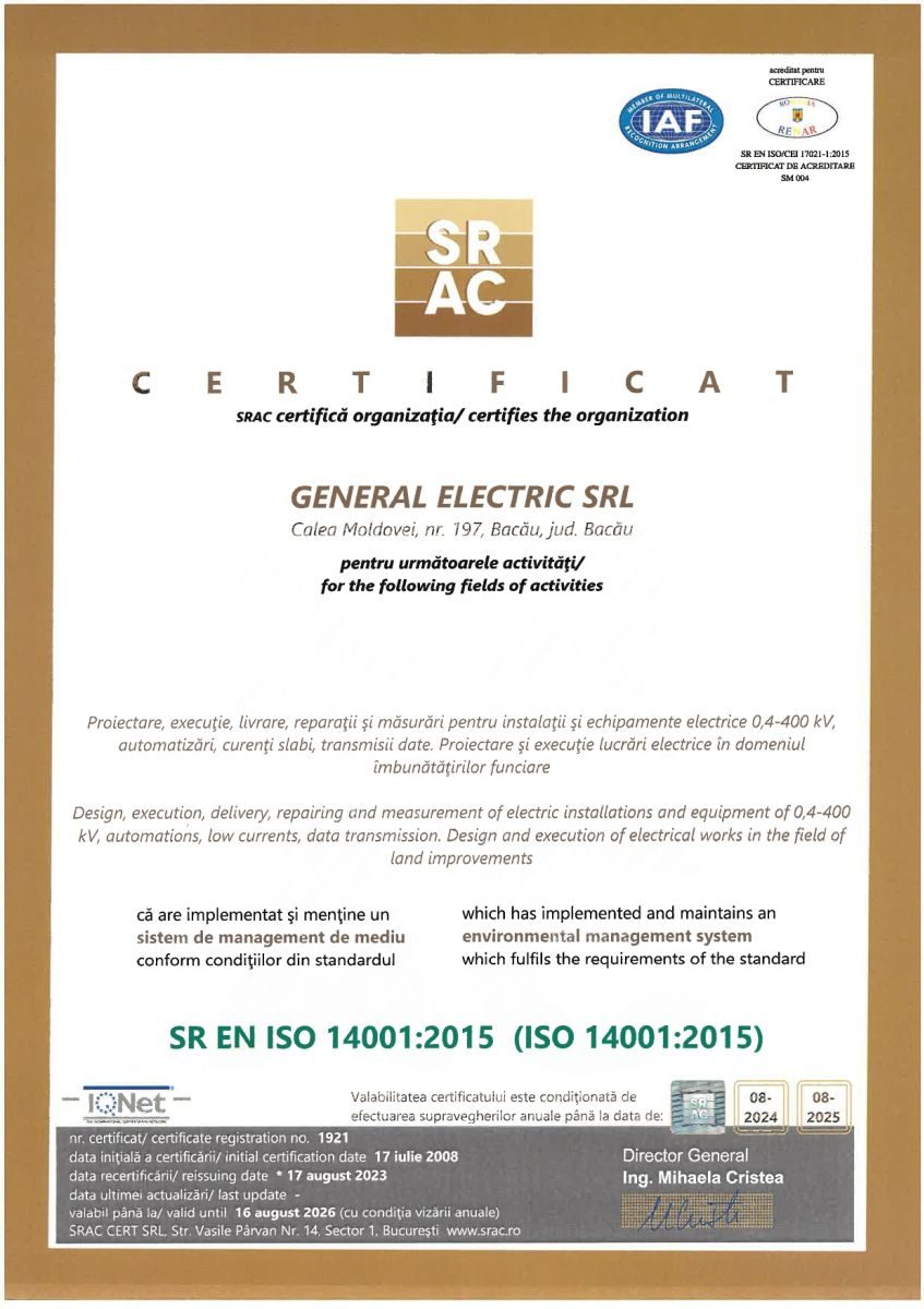 Certificat General Electric ISO 14001:2015 pagina 1