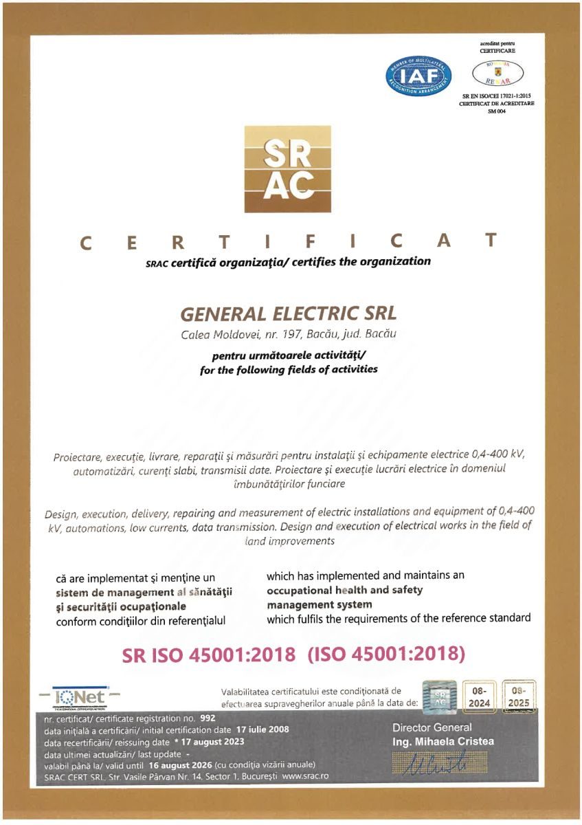 Certificat General Electric ISO 45001:2018 pagina 1