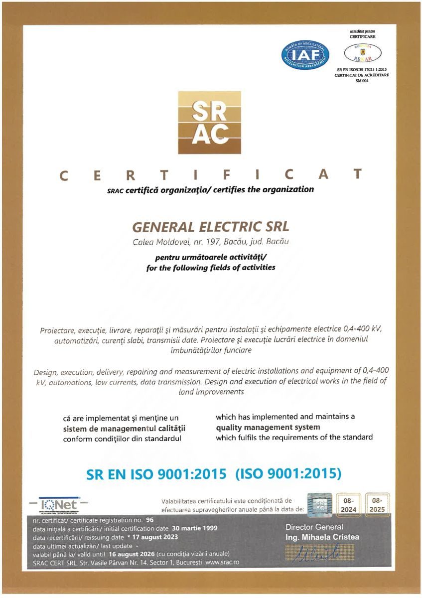 Certificat General Electric ISO 9001:2015 pagina 1